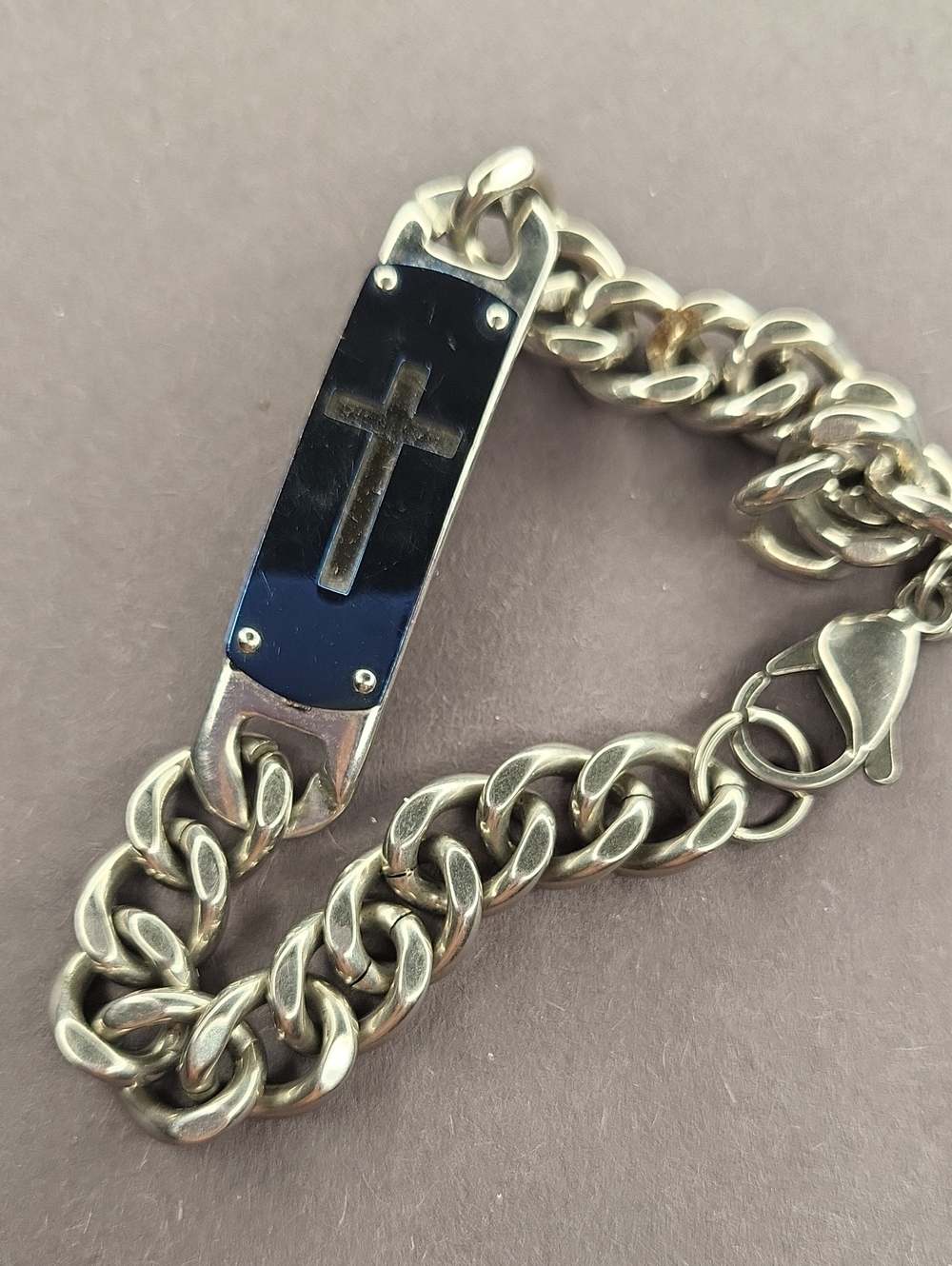 Men's Silver-Tone Cross ID Bracelet